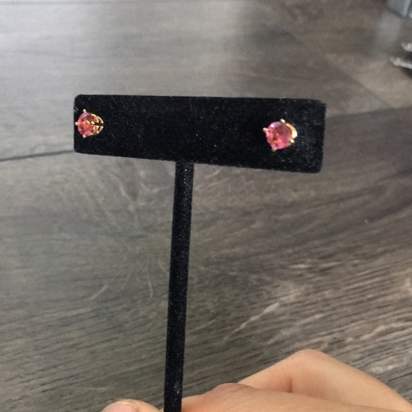 14K Yellow Gold Stud Earrings with Pink Topaz - Picture 5 of 7